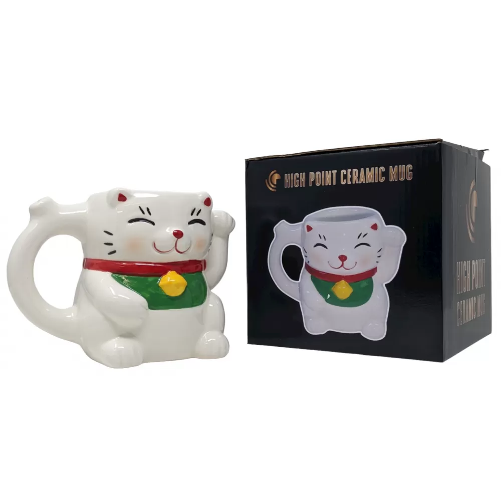 High Point Ceramic Lucky Cat Mug Hand Pipe